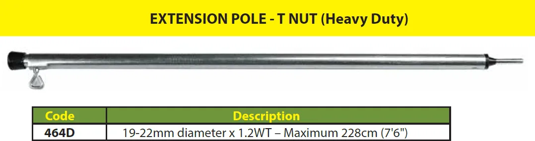 Supex Heavy Duty Extension Pole  - T-Nut - 19-22mm diameter x 1.2WT – Maximum 228cm (7'6")