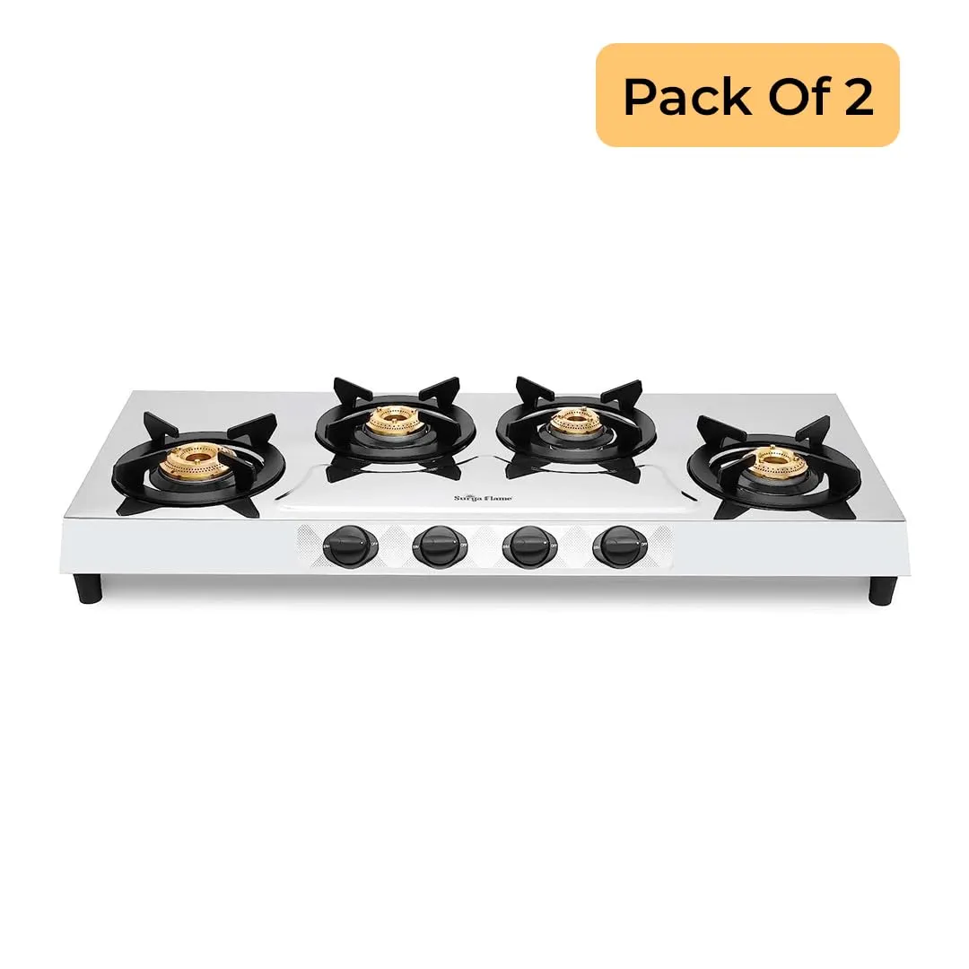 Surya Flame Olympus Gas Stove LPG Stove with Stainless Steel Pan Support Anti Skid Rubber Legs - 2 Years Complete Doorstep Warranty (4 Burner, 1)