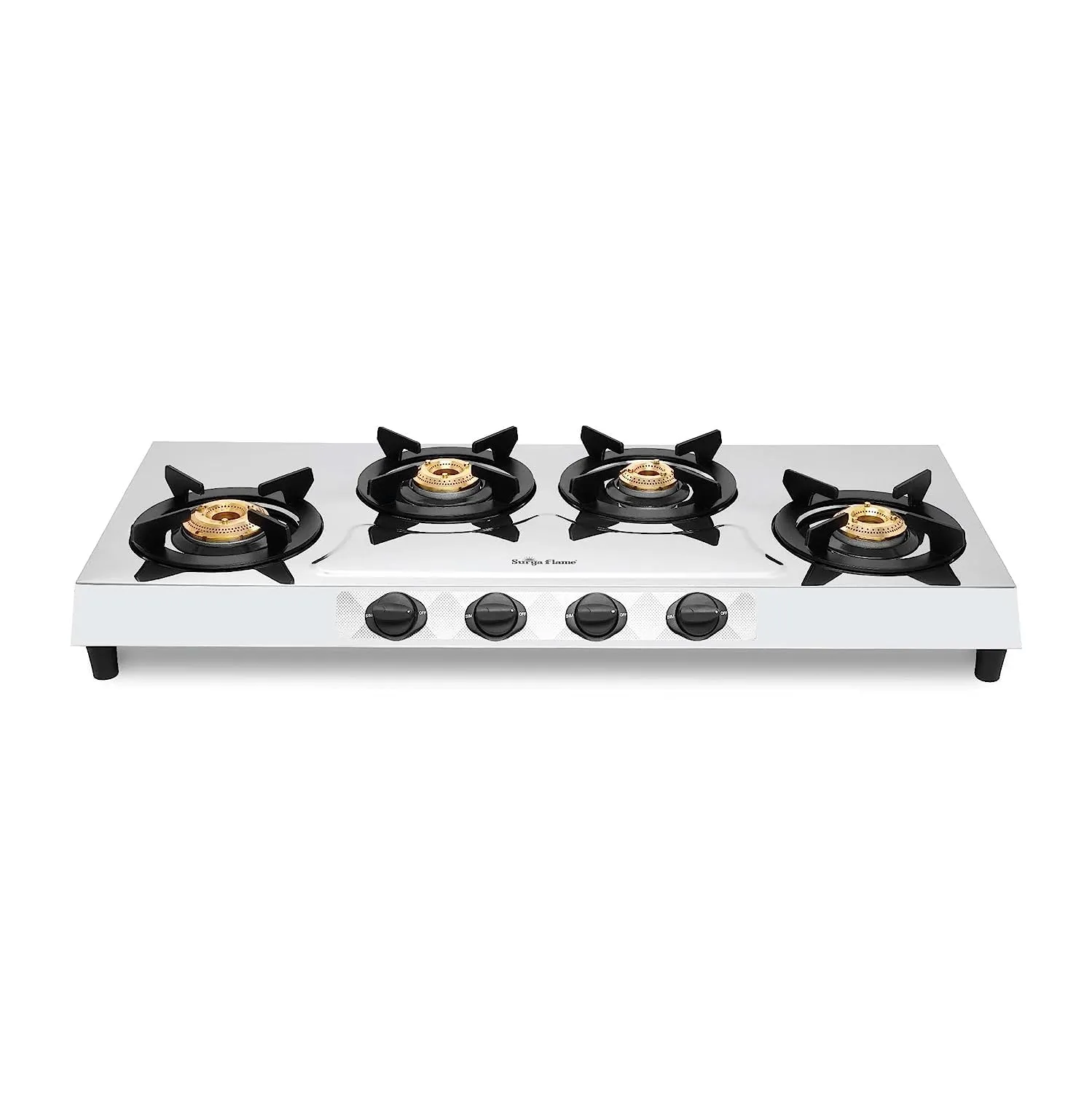 Surya Flame Olympus Gas Stove LPG Stove with Stainless Steel Pan Support Anti Skid Rubber Legs - 2 Years Complete Doorstep Warranty (4 Burner, 1)