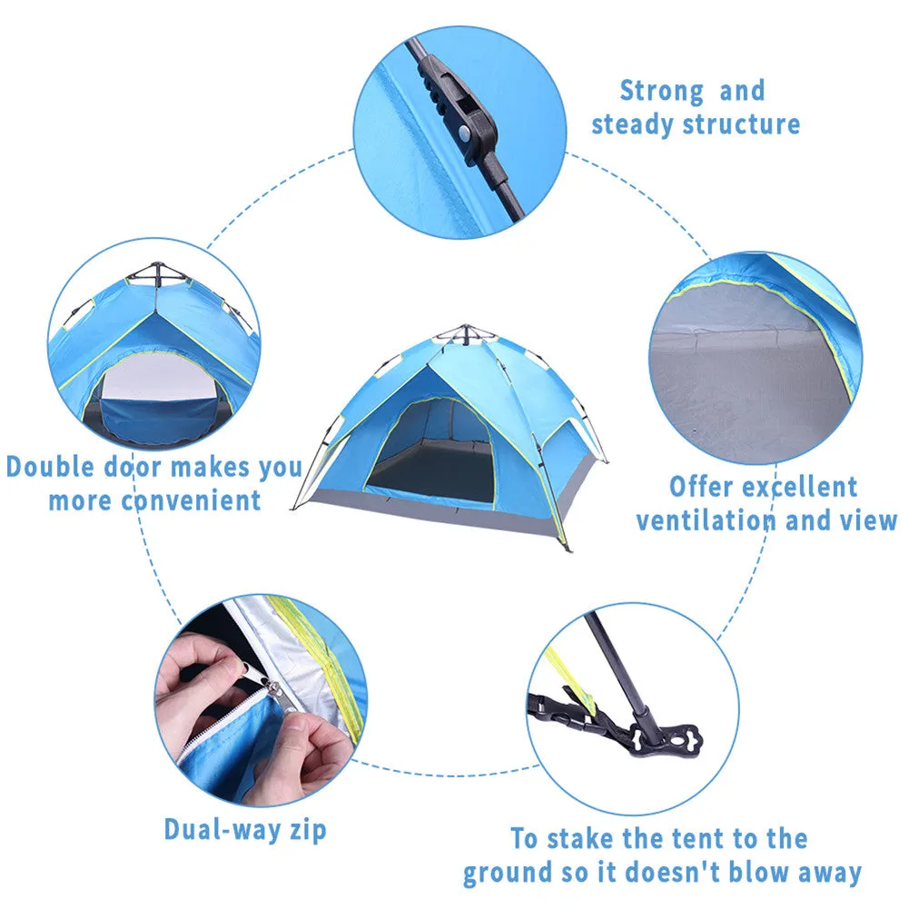 THBOXES Camping Tent 4-side Double-layer Double-door Hydraulic Easy Setup Tent Blue