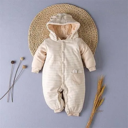 Unisex Strpied Hooded Soft Warm Sleeping Jumpsuit