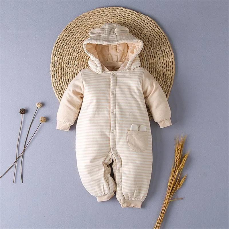 Unisex Strpied Hooded Soft Warm Sleeping Jumpsuit