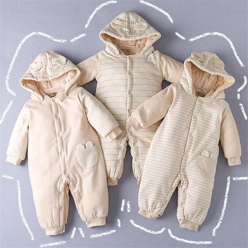 Unisex Strpied Hooded Soft Warm Sleeping Jumpsuit