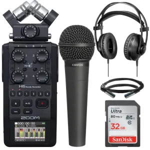 Zoom H6 All Black Handy Recorder   Behringer XM8500 Microphone   Boya BY-HP2 Accessory Kit