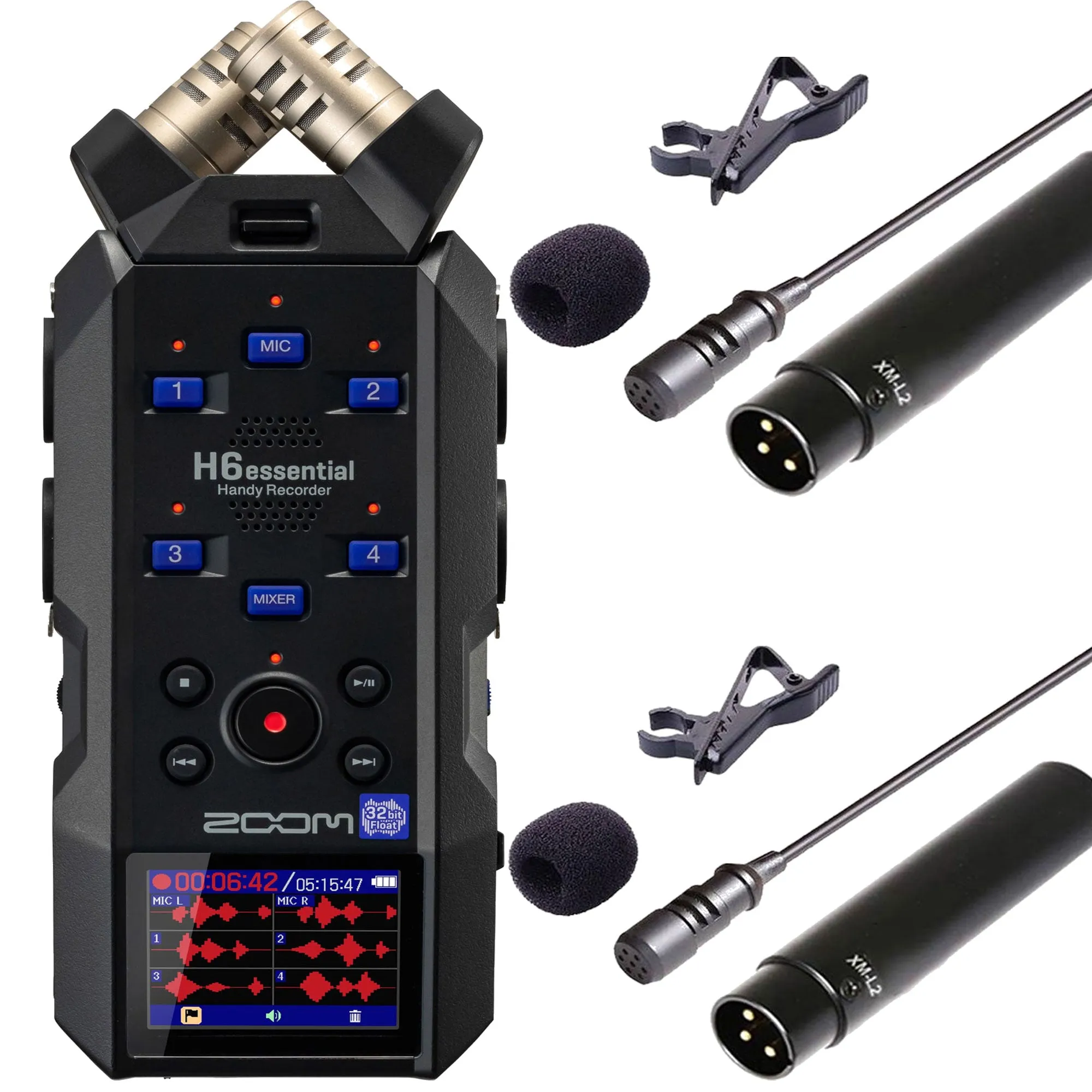 Zoom H6essential 6-Track 32-Bit Float Portable Audio Recorder with 2x Vidpro Professional Wired XLR Lavalier Microphone XM-L2 for Pro Audio Equipment with XLR Input